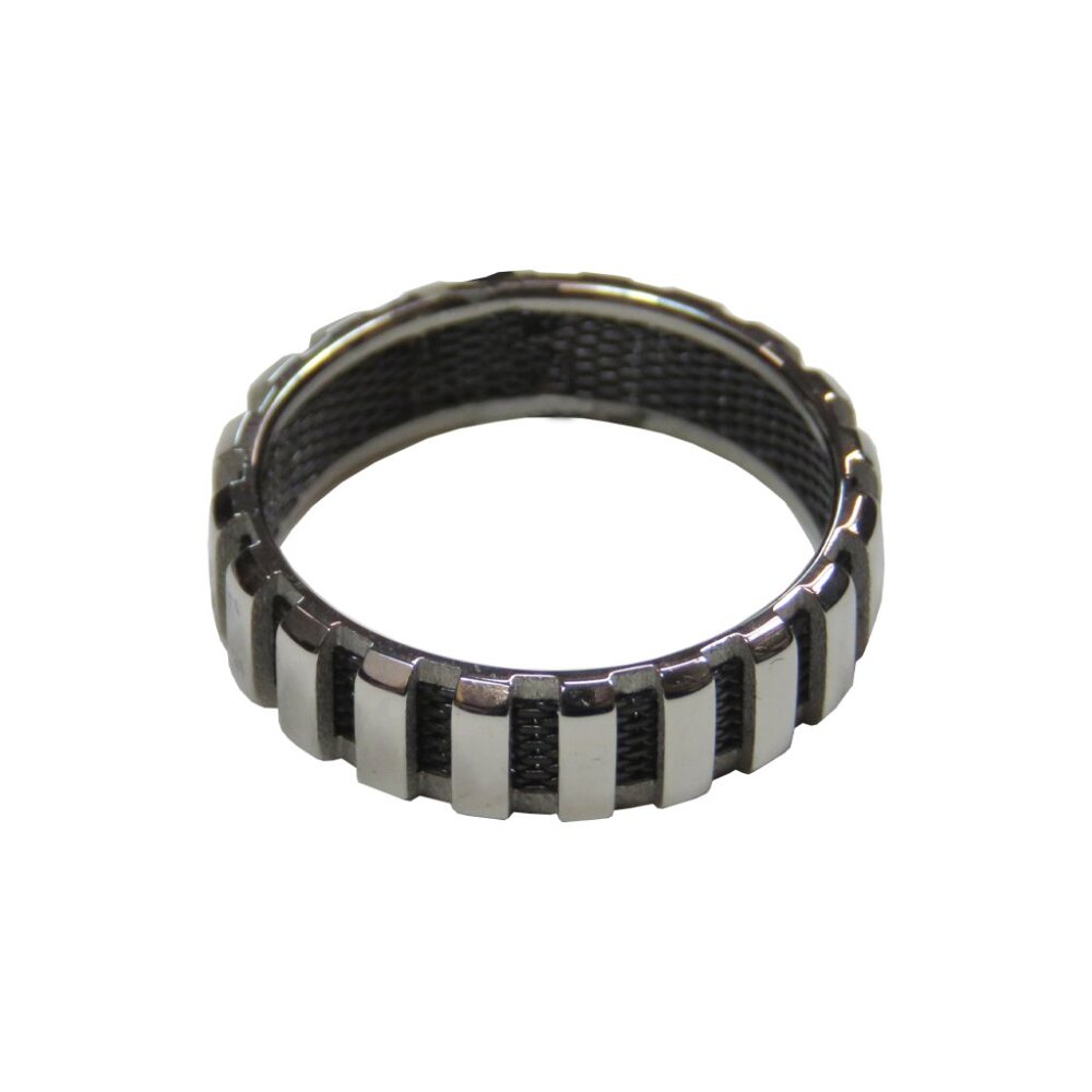 Inox Men's Stainless Steel Polished Link Ring with Black Accents